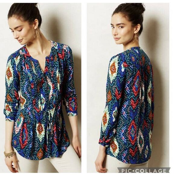 Maeve Anthropologie Shirt Womens 0 Multicolor Aztec Drop Waist Western Tunic - Picture 1 of 10